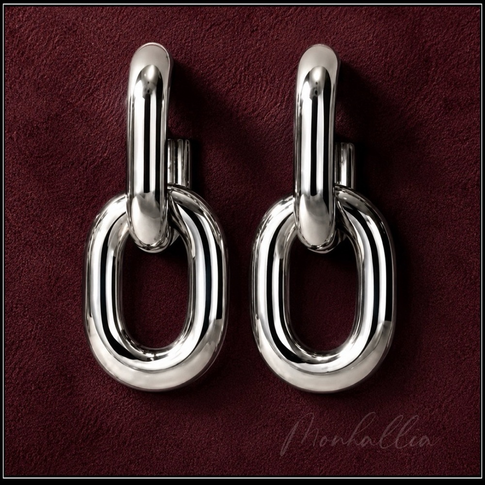 New Silver Double Duty Convertible Link Hoop Earrings